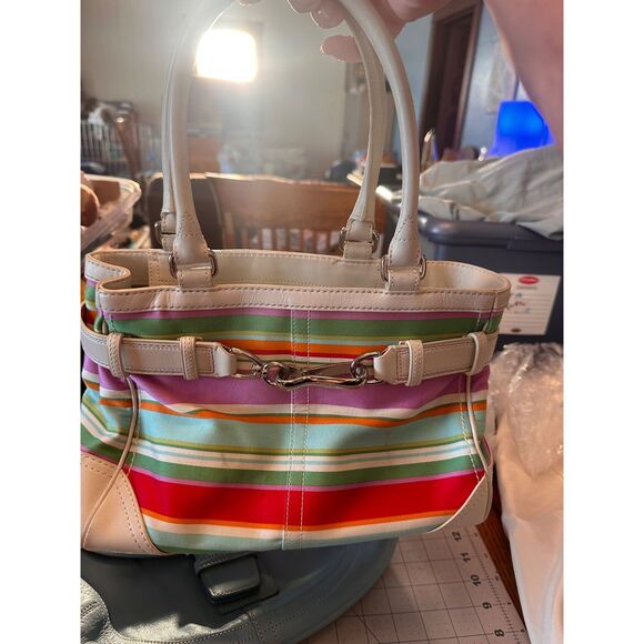 Coach HAMPTON Multicolor striped canvas, leather trim handbag - Picture 1 of 4